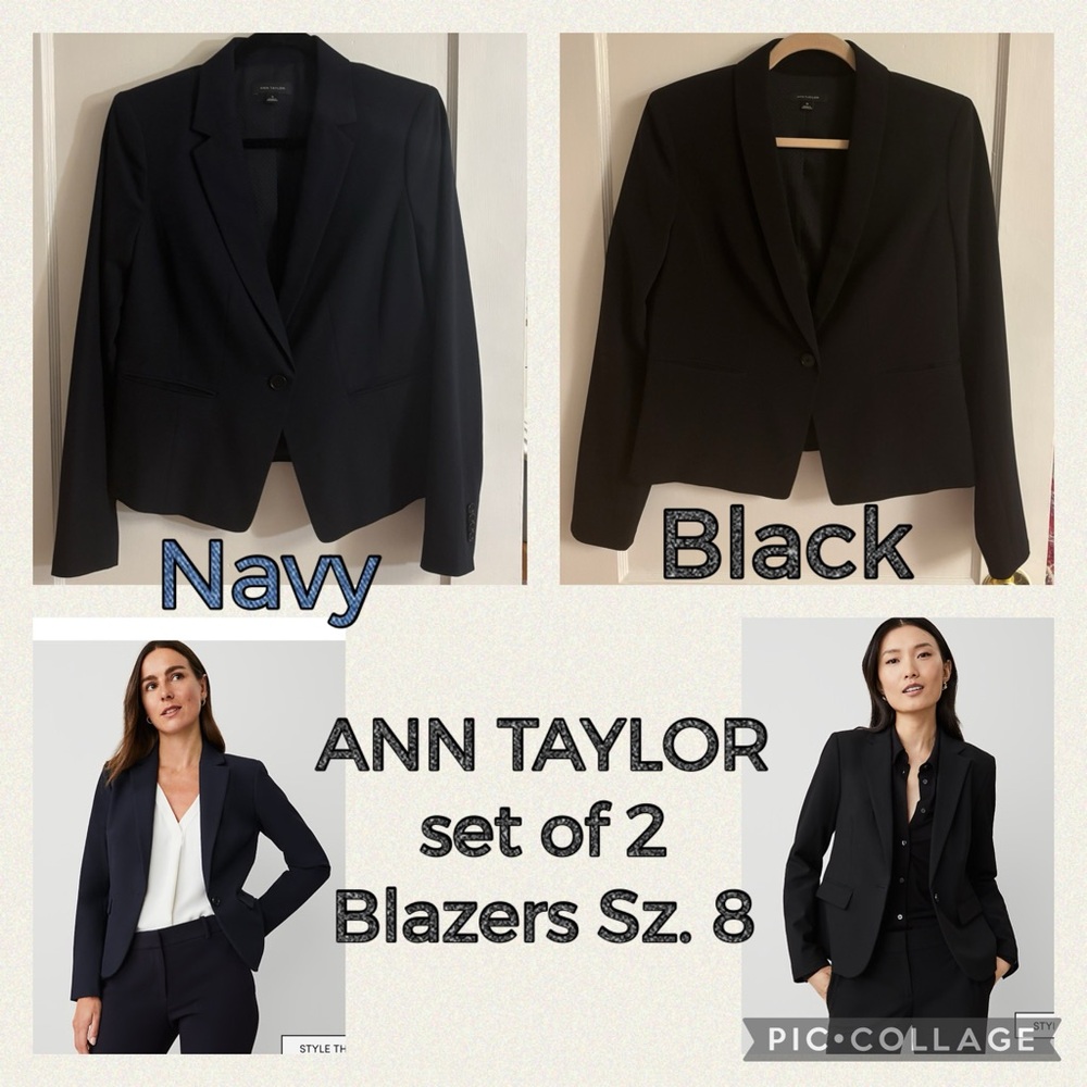 Set of 2! Ann Taylor One Button Stretch Blazers - Navy Blue and Black 8 Medium